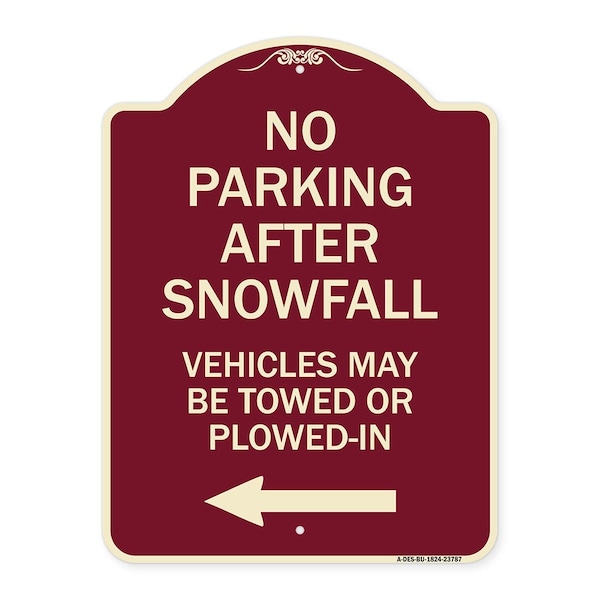 Signmission No Parking After Snowfall Vehicles May Be Towed or Plowed-In with Left Arrow, A-DES-BU-1824-23787 A-DES-BU-1824-23787 - main